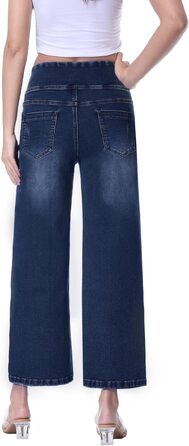 Джинси жіночі Baggy з високою талією, широкі, укорочені прямі, еластичні, літні, колір - темний індиго