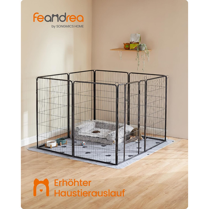Вольєр для тварин Feandrea Freilaufgege, XL, 77 x 120 см, чорний, з 8 панелей, для дому та вулиці