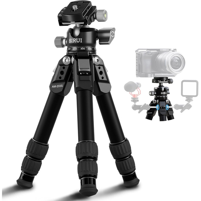 Штатив SIRUI AM-203S: компактний міні-штатив з алюмінію для DSLR, Vlogging, настільний, 15кг, 42см