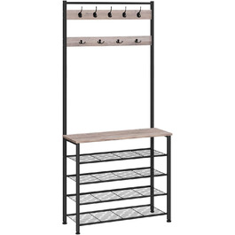 HOOBRO Coat Rack, Shoe Shelf with Coat Rack, Clothes Rack with Shoe Storage, Shoe Cabinet with 5 Shelves, for Entryway, Dark Brown EBF80MT01G2 (Greige + Black)
