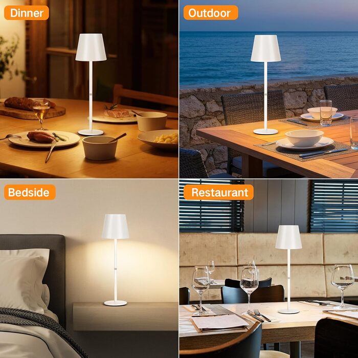 LED-лампа настільна бездротова OUTON (2 шт) з регулюванням яскравості, 3 режими кольору, USB-C зарядка, IP54 вологозахист, 30 годин роботи – для дому та на подарунок, чорний