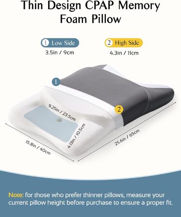 Ергономічна подушка з ефектом пам'яті (Memory Foam) для шиї та голови, дихаюча наволочка, підходить для сну на боці, спині та животі, темно-сіра, 65 x 40 x 9/11 см
