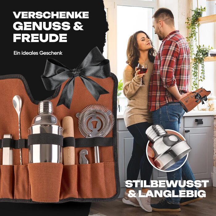 Premium 7-Piece Cocktail Shaker Set with Carrying Case & Recipe Cards - Complete Bar Accessory Set for Home & Travel