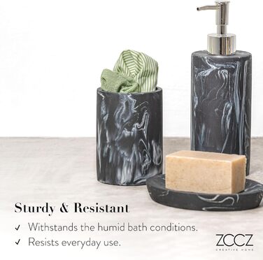 Набір для ванної кімнати ZCCZ: 4 предмети (тримач для зубних щіток, дозатор мила, мильниця, стакан для зубних щіток) – чорний мармур, елегантне зберігання косметики