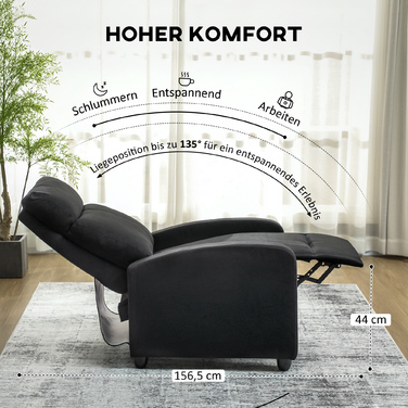 HOMCOM Recliner Chair, Adjustable 135°, Extendable Footrest, Padded Backrest, Linen-Polyester Fabric, Black