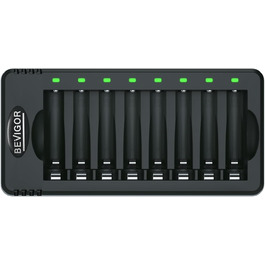 Акумулятори AA NI-MH Bevigor, 8 шт. з зарядним пристроєм на 8 позицій. Комплект для швидкої зарядки