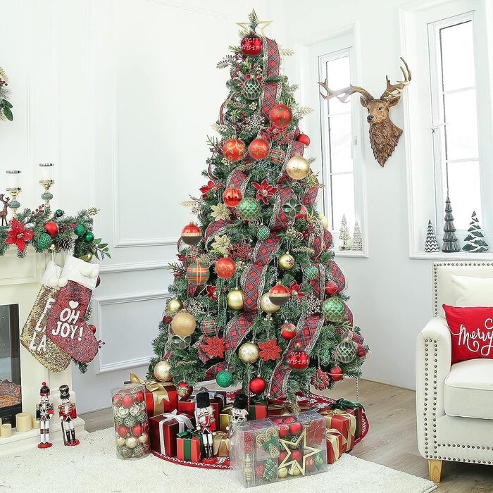 Набір прикрас на ялинку 30 шт, 60 мм, пластикові ялинкові кулі з гачками, для ялинки, вечірки, святкування (червоний, зелений)