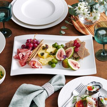 Villeroy & Boch New Wave Flat Plate, Square, Porcelain, White, Gourmet Plate 37 x 25 cm, 4
