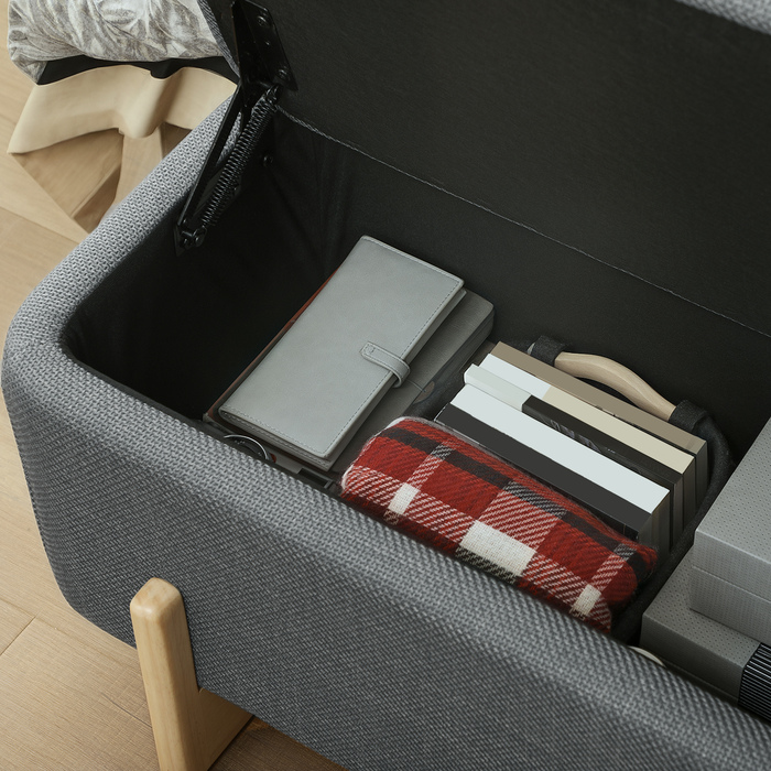 HOMCOM Storage Ottoman, Upholstered Bench with Foam Padding, Linen-Look Fabric, 111 x 44 x 44.5 cm, Dark Gray