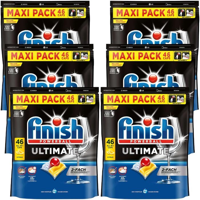 Таблетки для посудомийної машини Finish Ultimate Citrus, XXL упаковка, 276 шт (6х46 шт), для максимального очищення та блиску