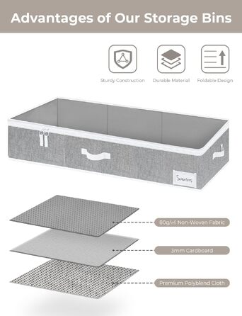 Набір органайзерів під ліжко StorageWorks з кришкою, складні тканинні бокси для зберігання одягу та ковдр, сірі, 60x32x13 см, 2 шт.