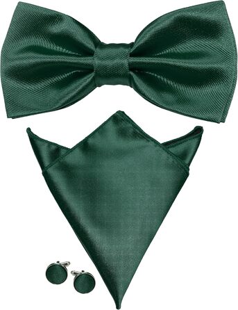 Метелик чоловічий JEMYGINS однотонний, регульований (темно-зелений) + манжетні запонки + нагрудна хустка в подарунковій коробці
