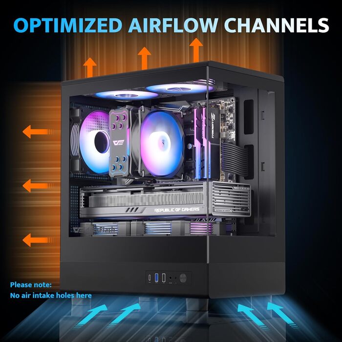 darkFlash DB330M: Чорний корпус для ігрового ПК Micro-ATX з 3 RGB вентиляторами, підтримка AIO 240мм, Typ-C