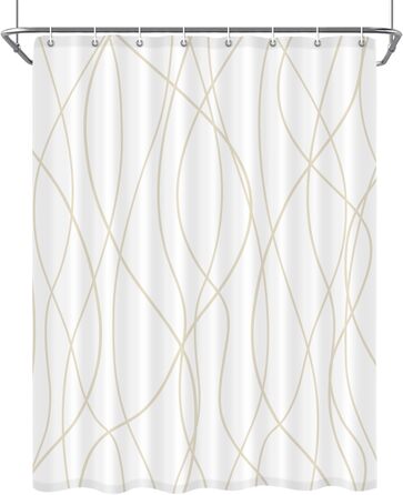 Завіса для душу Punkray Beige Khaki з гачками, 137x183 см, смугаста, для ванної кімнати, з обтяжувачем, пральна, комплект (1 шт)