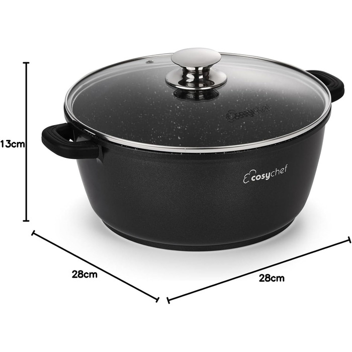 Набір каструль CosyChef Leia 28 см, 2 шт., з антипригарним покриттям та скляною кришкою, для всіх типів плит, індукційна, PFOA-free
