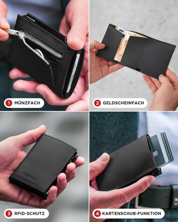 SF SCOFIELD Duality Magflip: Чоловіче карткове портмоне з RFID захистом та відділенням для монет. Slim Wallet для 9-10 карток. Матовий чорний магнітний замок.