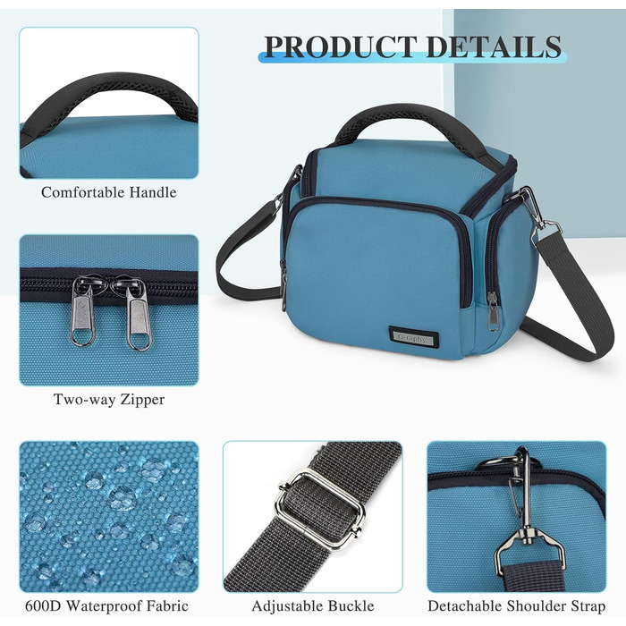 Сумка для камери Baigio: фотосумка для DSLR/SLR з відділеннями для об'єктивів та аксесуарів (блакитна)