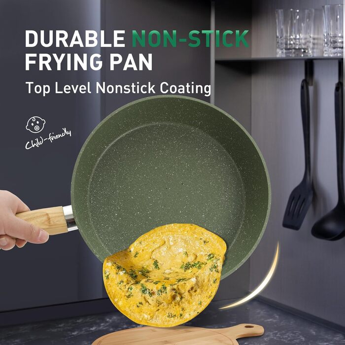 Kitchen Academy 30-Piece Induction Cookware Set with Glass Lids and Granite Coating, including Frying Pans and Pots (Green)