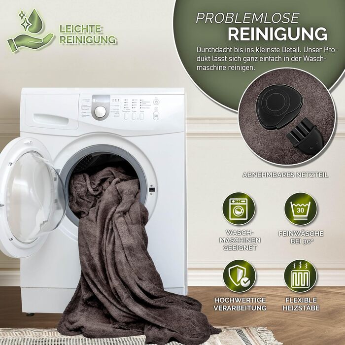 Електрична ковдра Sinnlein® з автовимкненням 200x180 см | 9 температурних режимів | Ковдра для ліжка та дивана | Таймер, цифровий дисплей, світло-коричнева