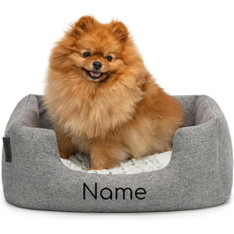Lionto Dog Cuddle Bed with Fluffy Reversible Cushion, Cozy Pet Bed in a Marbled Design with Deep Entry for Dogs & Cats of All Sizes, 80x60 cm, Soft Dog Bed, (Grey, L 60 x W 50 x H 22 cm (with name imprint))