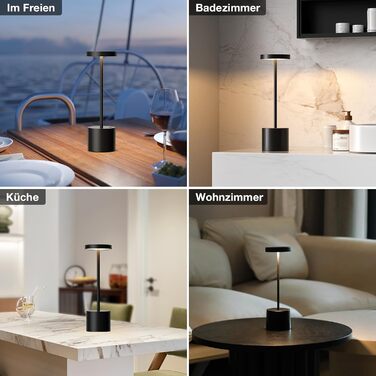 LED настільна лампа бездротова, акумуляторна, торшера з сенсорним керуванням, диммування, 3 колірні температури, регулювання яскравості, для спальні, кафе, чорного кольору, 1 шт.