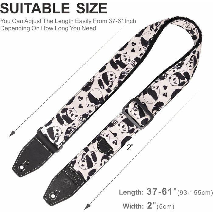 Гітарний ремінь 5,1 см з бавовняним друком, квітковий принт, з повним шкіряним кінцем, для бас-гітари, електро- та акустичної гітари, безкоштовний кріплення для ременя, фіксатори для ременя та медіатори. Жовті ромашки (Панда)