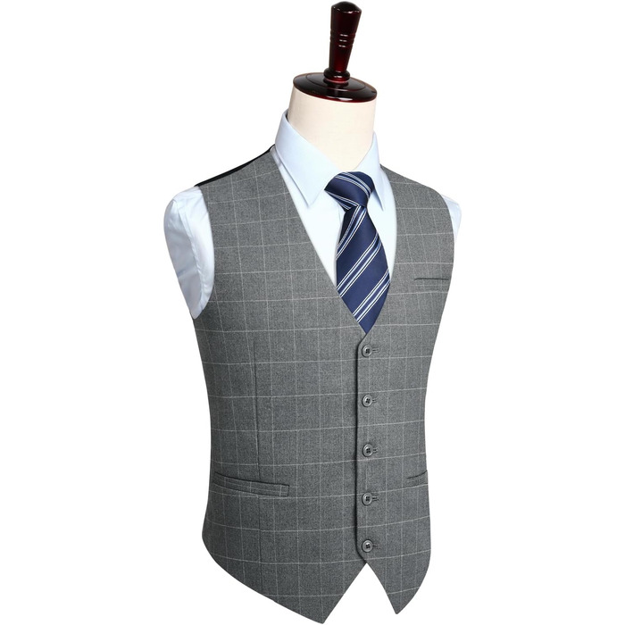 Жилет для костюма чоловічий HISDERN, бавовна, в клітинку, світло-сірий, розмір XL