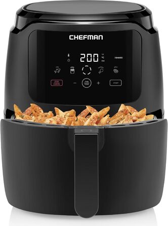 Фритюрниця Chefman з цифровим керуванням, 4.75 л, для сім'ї, сенсорне управління, для картоплі фрі, курки, м'яса, риби, з антипригарним покриттям, деталі придатні для миття в посудомийній машині, автоматичне вимкнення, чорна