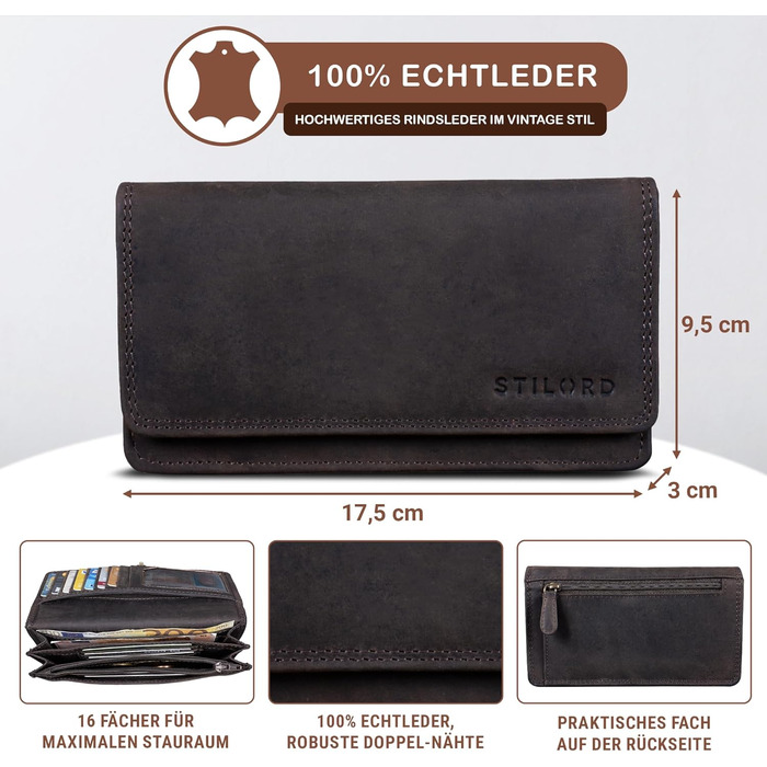STILORD 'Lotta' Leather Wallet Women RFID and NFC Protection Vintage Women's Wallet Crossbody with RFID Blocking in Gift Box