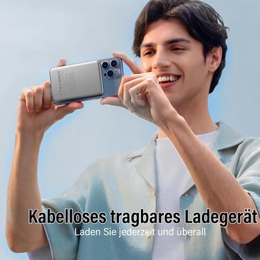 Power Bank MagSafe 5000mAh 20W PD з бездротовою зарядкою, USB-C, для iPhone 16/15/14/13/12, срібний