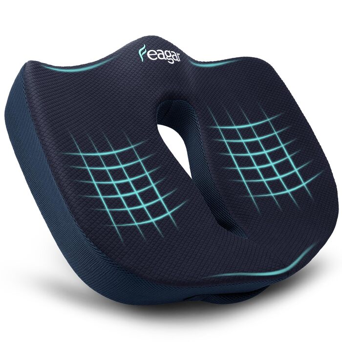 Ортопедична подушка для сидіння Feagar з Memory Foam: для офісного крісла, інвалідного візка, автокрісла. Подушка для хребта, стегна та сідниць. Чорний колір (Темно-синій, XL (90-150кг))