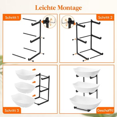 Підставка для фруктів та закусок Lifewit з 3 ярусами, біла, для буфетів, фруктів, снеків, овочів, тістечок, десертів, чорна