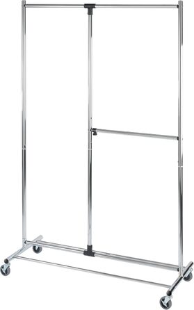 WENKO Clothes Rack, Folding, Clothes Storage with Adjustable Clothes Rail and Wheels, Plastic/Metal, 88 x 100-168 x 11-49 cm, Chrome/Grey (188 x 49 x 116 cm)