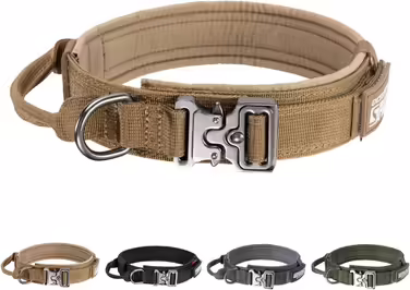 EXCELLENT ELITE SPANKER Tactical Dog Collar Nylon Adjustable Training Collar Heavy Duty Metal Buckle with Control Handle for Medium and Large Dogs with Patches (COB-L)