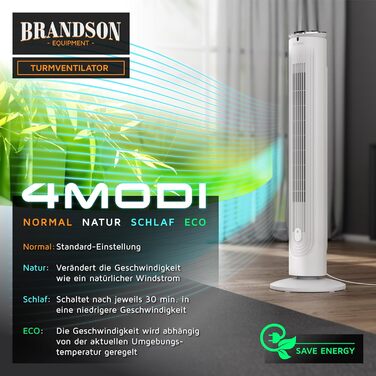Вентилятор вежний Brandson з пультом, аромадифузором, нічним режимом та таймером - білий