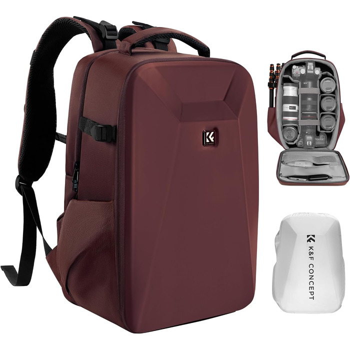 Рюкзак для камери K&F Concept F-red з жорсткою оболонкою, відділенням для ноутбука 15.6 дюймів та дощовиком, для дронів та фотообладнання