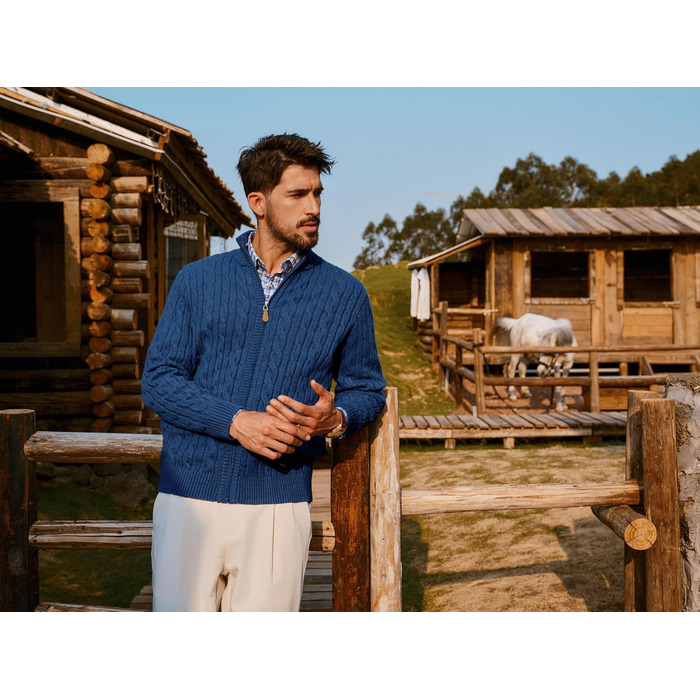 Кардиган чоловічий PJ PAU JONES з коміром-стійкою та блискавкою, в'язаний візерунок, колір морської хвилі (XXL, Indigo)