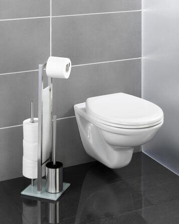 Набір для туалету WENKO Rivalta з інтегрованим тримачем туалетного паперу та щіткою для унітазу, нержавіюча сталь, 23 x 70 x 18 см, сріблястий матовий, матовий/білий/чорний