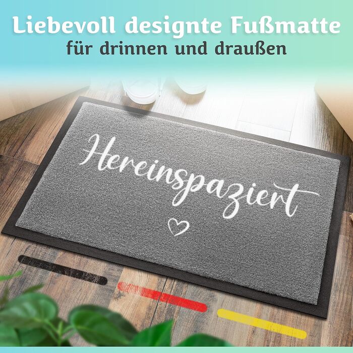 Килимок для дому Hereinspaziert 40x60 см: мийний, для порогу, з написом та серцем