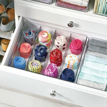 mDesign 2-piece storage box set with 12 compartments – practical closet box for the bedroom – ideal organizer for clothing and accessories made of BPA-free plastic – transparent