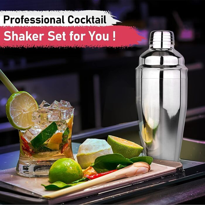 Cocktail Set 750ml Cocktail Shaker, 24pcs Bar Accessories Coctail Mixer Set Barkeepers Friend Jigger, Boston Shaker Bartender Set Decoration for Men Women (Type 4)