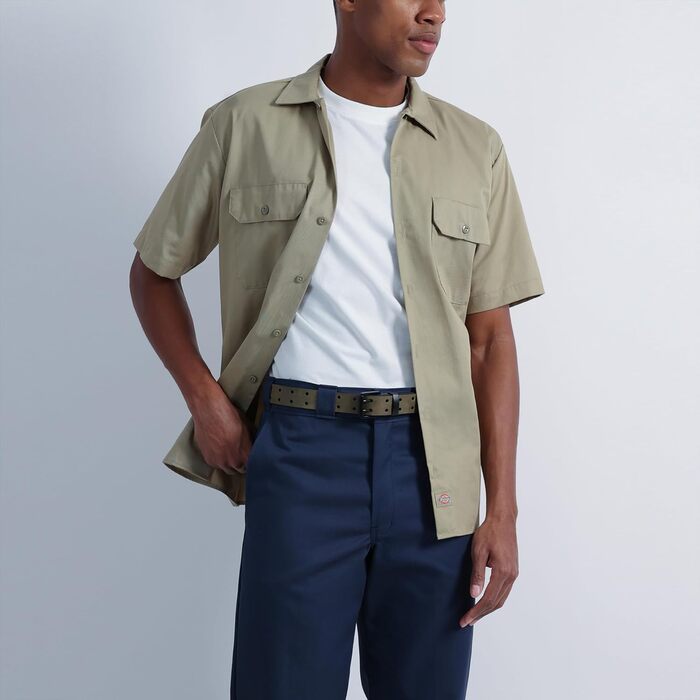 Чоловічий шкіряний ремінь Dickies з подвійною зубчастою застібкою (42-44, оливковий колір, перфорований)