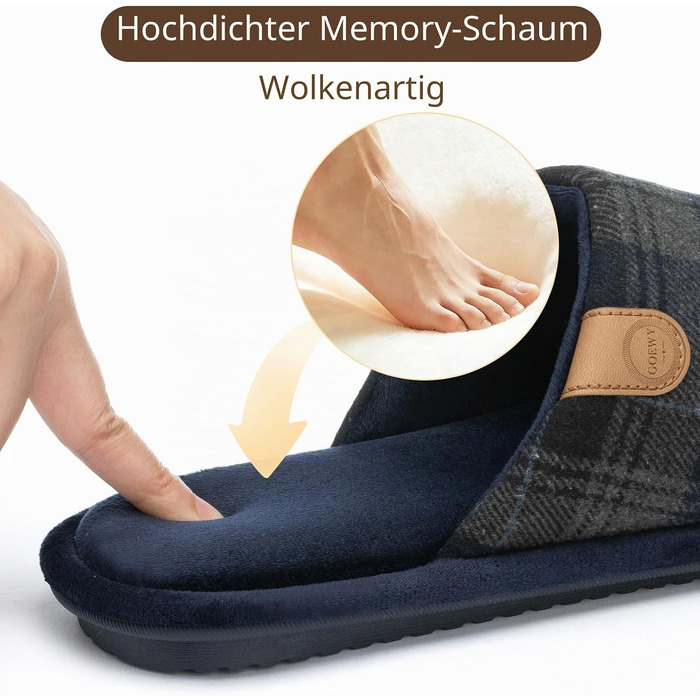 Чоловічі домашні капці GOEWY з ефектом пам'яті (Memory Foam), відкриті пальці, дихаючі та протиковзкі, для дому та вулиці, сині, розмір 42/43 EU