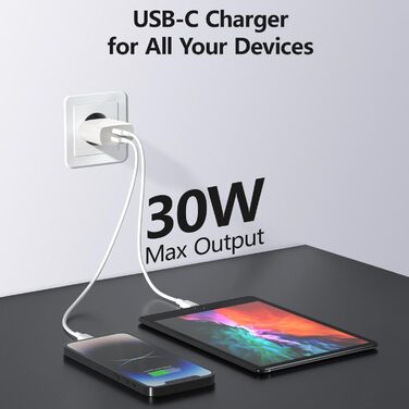 Мережевий адаптер Envircell USB-C 30W GaN з двома портами (USB-C та USB-A), PD 3.0, білий