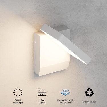 LED вуличне освітлення K-Bright 20W з датчиком руху, IP65, для балкона та саду (білий)
