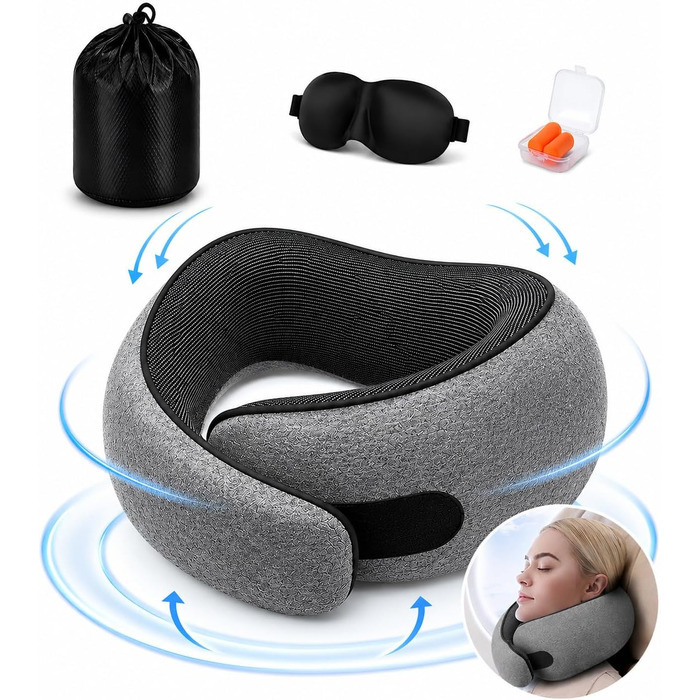 Ергономічна подушка для подорожей під шию з ефектом пам'яті (Memory Foam), темно-сіра