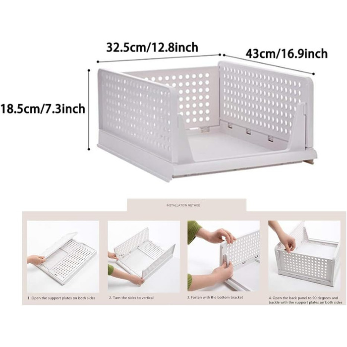 Ygapuzi 2 Pack Stackable Clothes Storage Basket Organizer Drawer Cabinet Shelf Divider Separator Desktop Container for Closet Wardrobe Kitchen Bathroom Office (White - 2Pack)