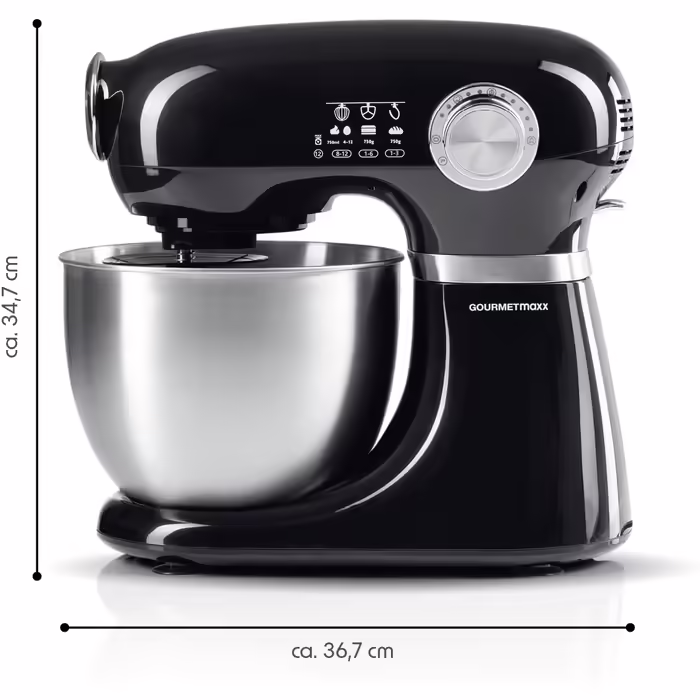 Gourmetmaxx Kitchen Machine & Mixer | Multifunctional Kitchen Helper incl. Mixing Bowl and Attachments | Powerful Mixer with Whisk and More | Electric Stand Mixer [black]