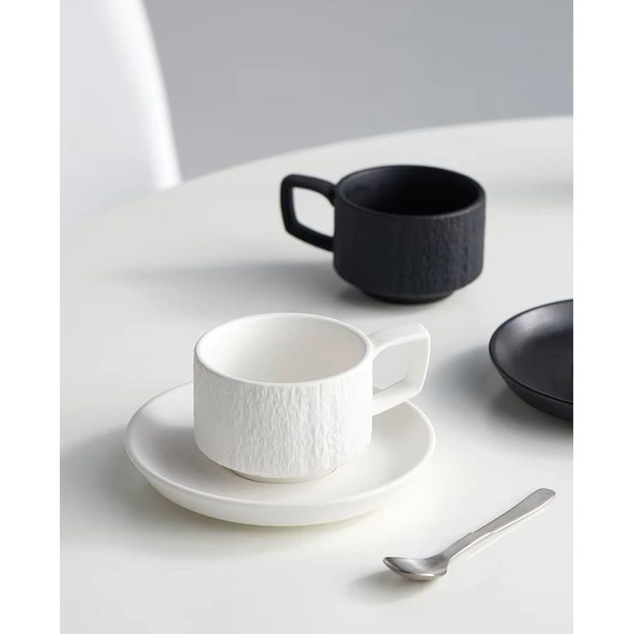 Набір з 4 чашок для еспресо Saumo з підблюдниками (кераміка, 175 мл, білий) – сучасний дизайн для дому, офісу та особливих випадків