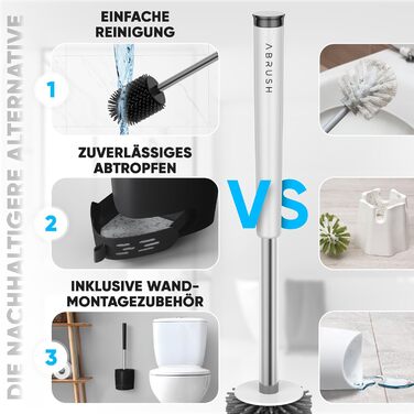 Силіконова щітка для унітазу Abrush з м'яким гумовим наконечником, без свердління, з кріпленням на стіну, білий/сірий (чорний)